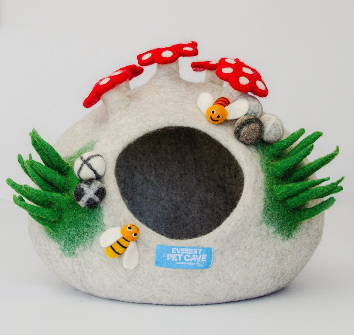 Pet Cave Bee Home, 100% Wool, Felted, Handmade, Grey