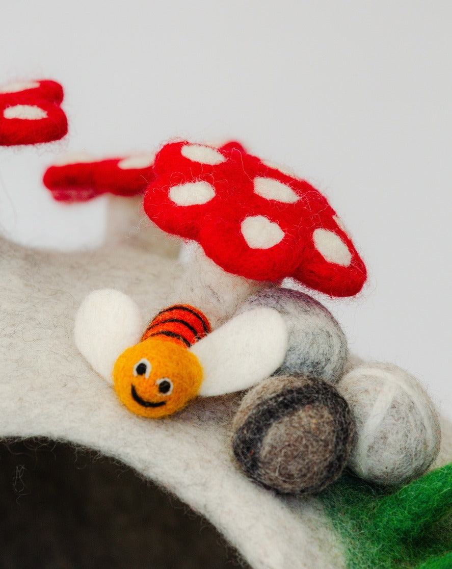 Pet Cave Bee Home, 100% Wool, Felted, Handmade, Grey