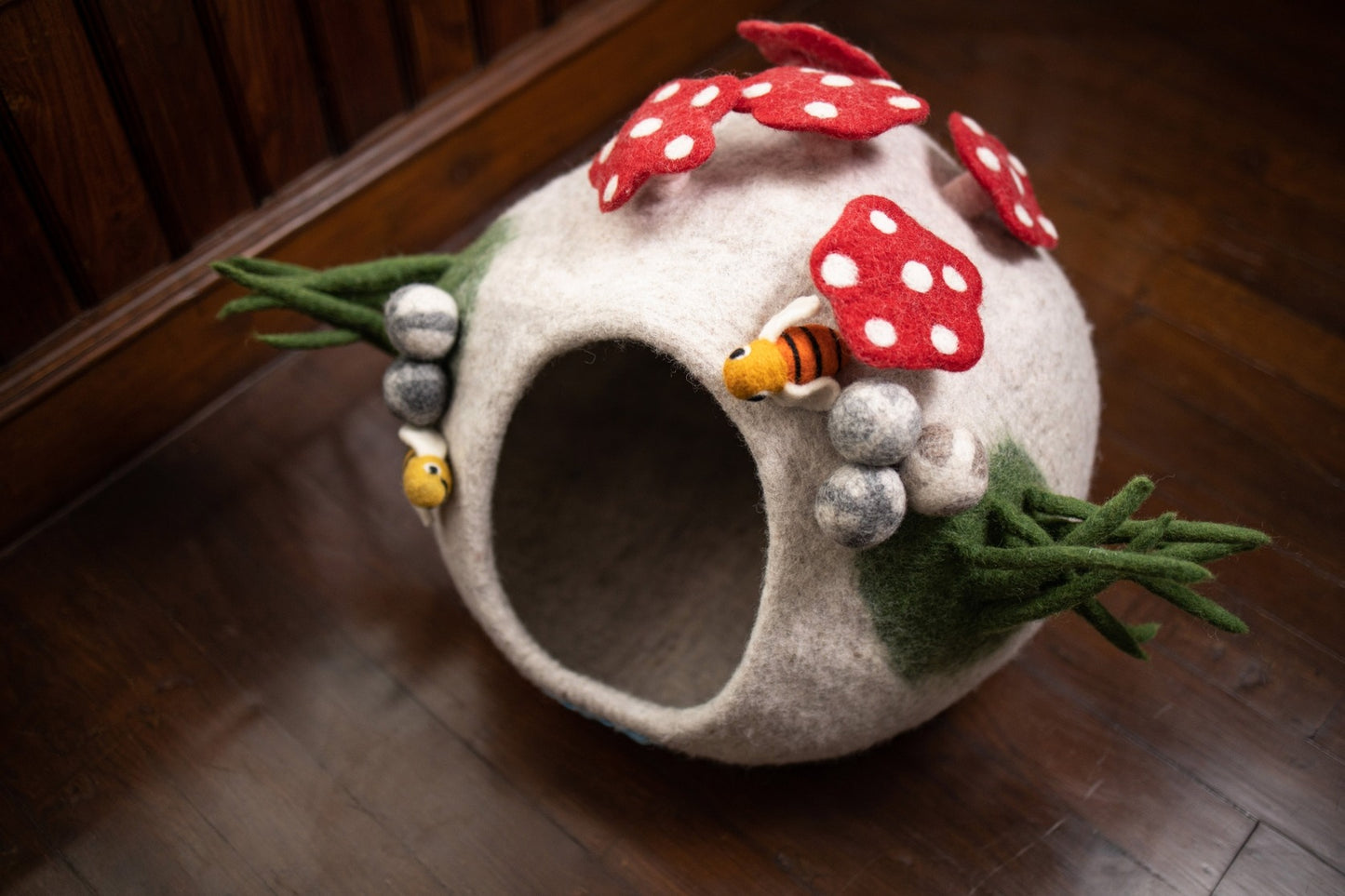 Pet Cave Bee Home, 100% Wool, Felted, Handmade, Grey
